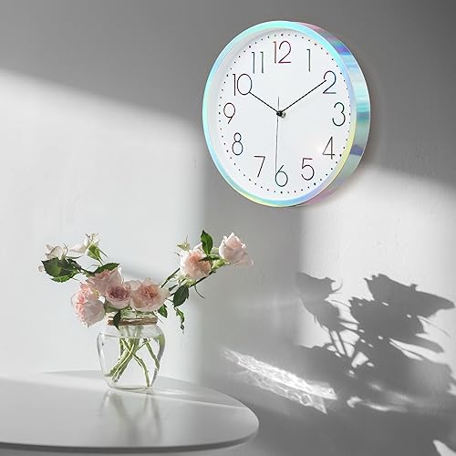 Miniatura 4 de Lafocuse Reloj de pared plateado fresco de 12 pulgadas para decoración de sala de estar, reloj de pared analógico silencioso funciona con pilas para