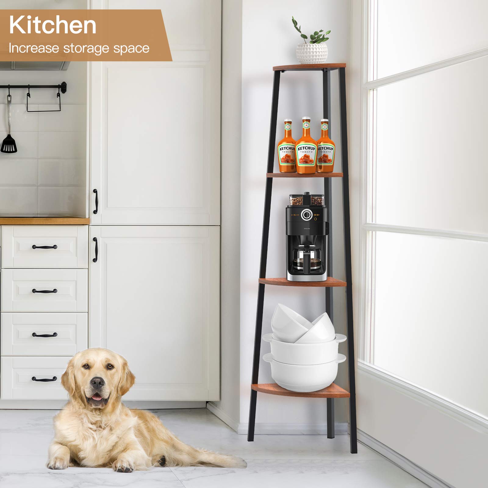 Corner Shelf Standing 4 Tier Ladder Bookshelf Plant Stand Rustic Display Storage Shelves for