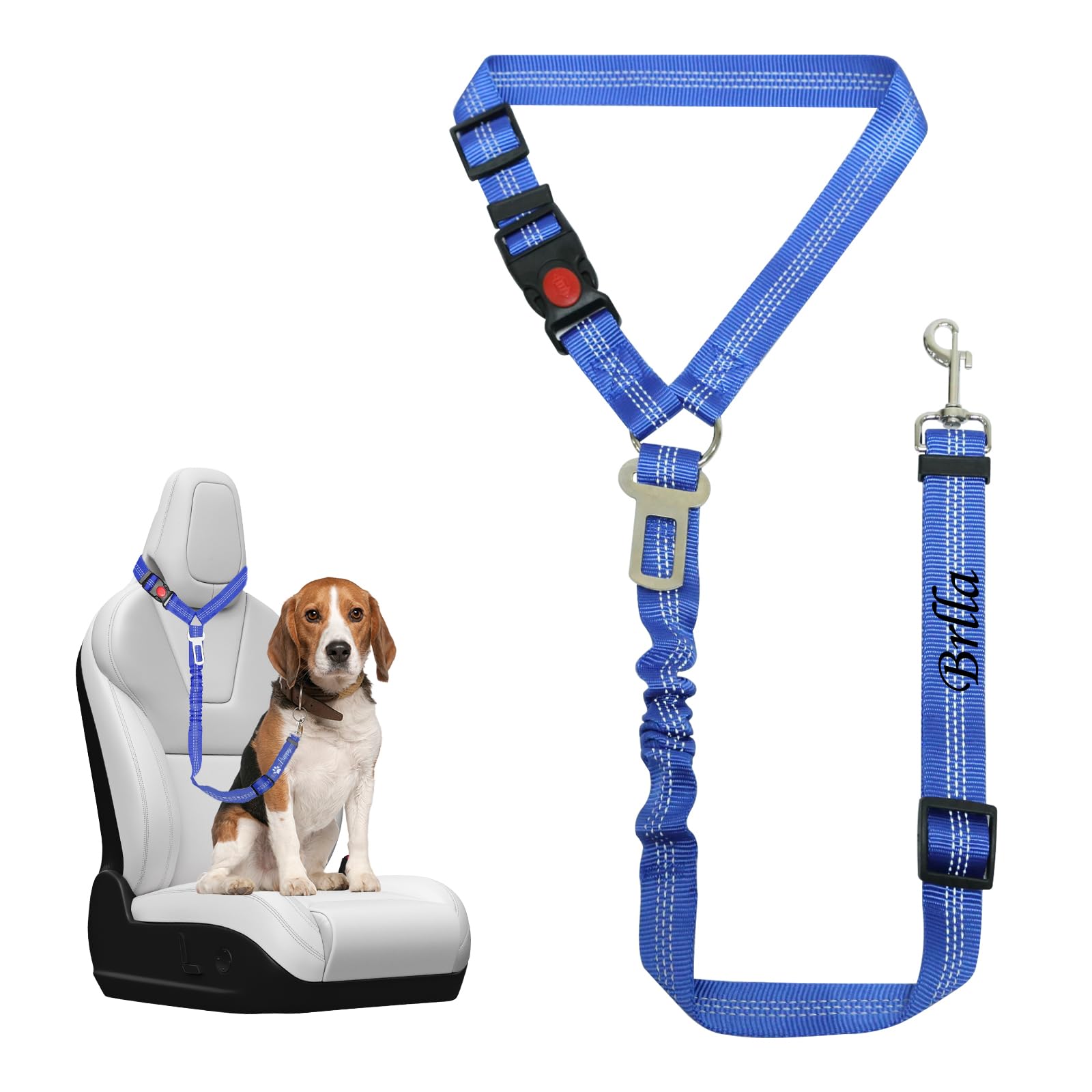 Personalized Dog Seat Belt for Car Embroidered Dogs Safety Belt with Name Car Seatbelt Leash Adjustable Length Reflective Dog Vehicle Accessory Nylon High Elasticity for Pets (Blue)