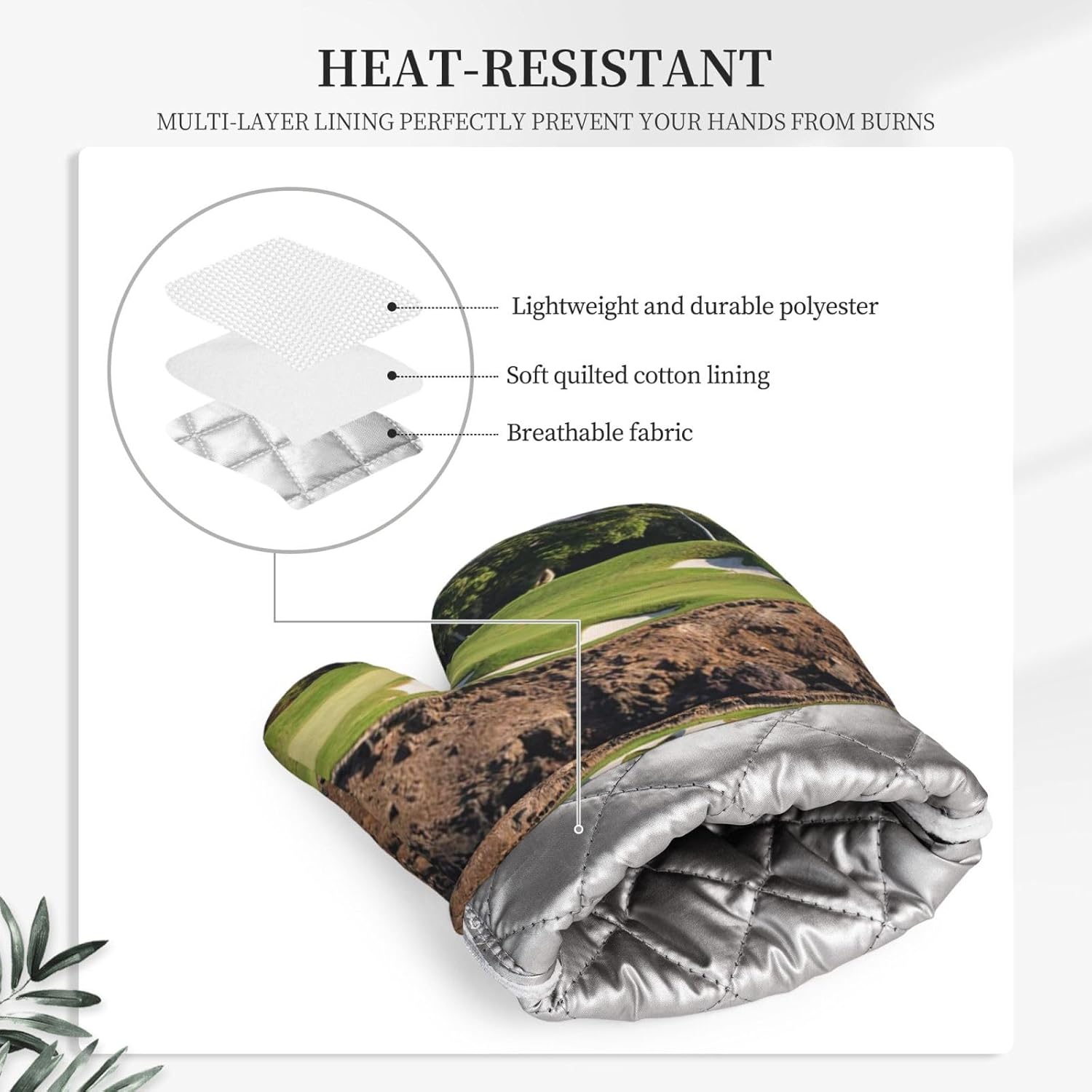 Hawaii Beach Golf Course Oven Mitts and Pot Holders Set of 4 Heat Resistant Kitchen Gloves with Silicone Palm Hot Pads for Baking Cooking Grilling BBQ