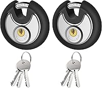 Vista 8 de Puroma Cerradura de disco resistente, acero inoxidable, resistente al agua y al óxido, grillete de 5/16 pulgadas, 3 llaves (paquete de 1)