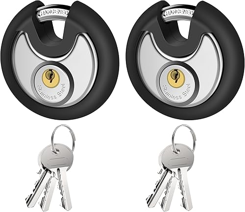 Miniatura 8 de Puroma Cerradura de disco resistente, acero inoxidable, resistente al agua y al óxido, grillete de 5/16 pulgadas, 3 llaves (paquete de 1) para