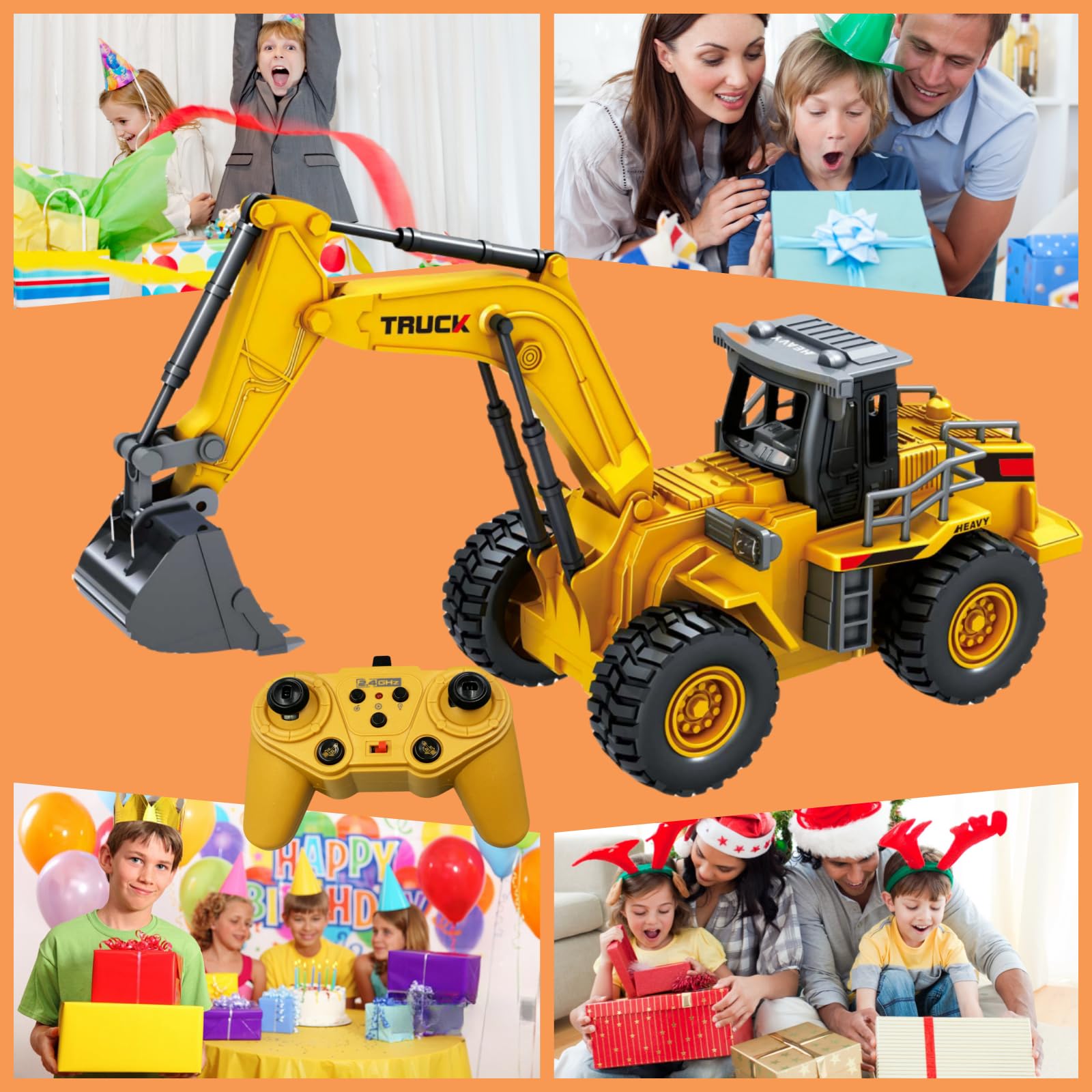 9 Canal 1:16 cuatro ruedas excavadora teledirigida juguete,con luces y sonido, pala de metal, 2.4G mando a distancia inalámbrico,Tractor Digger Juguetes para niños,para regalos para niños