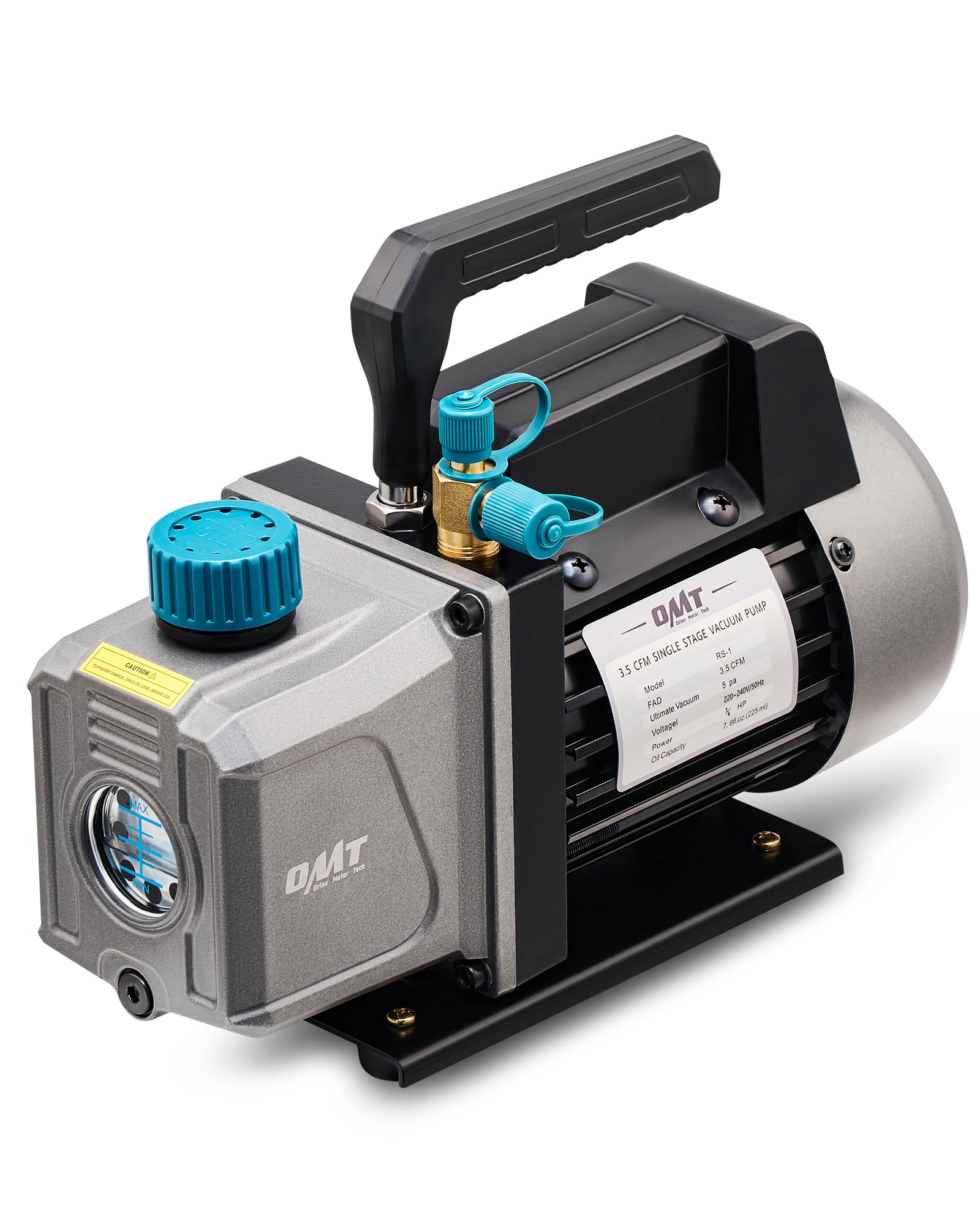 Orion Motor Tech Vacuum Pump, 3.5 cfm 1/4 hp HVAC Single Stage Vacuum Pump for R12 R22 R134a R410a R1234yf, Auto AC Vacuum Pump Kit for Automotive Air Conditioner Resin Degassing & More