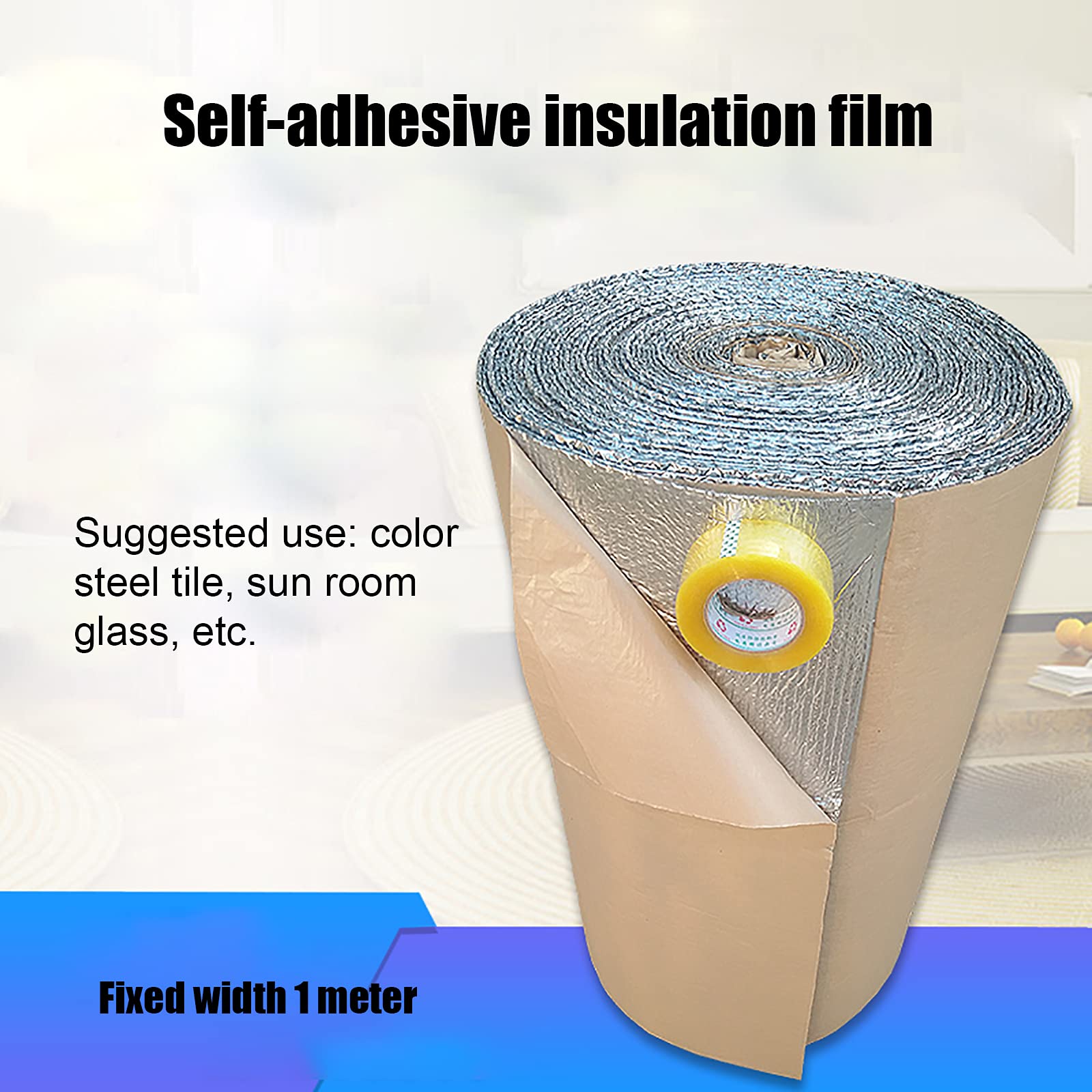 Film Isolant Bulle D’Aluminium Double Couche Autocollant Rouleau Protection Solaire étanche Isolation Thermique pour Voiture Mur Grenier Toit Abri Camping Maison (1 * 5m(39.3in*16.4ft))