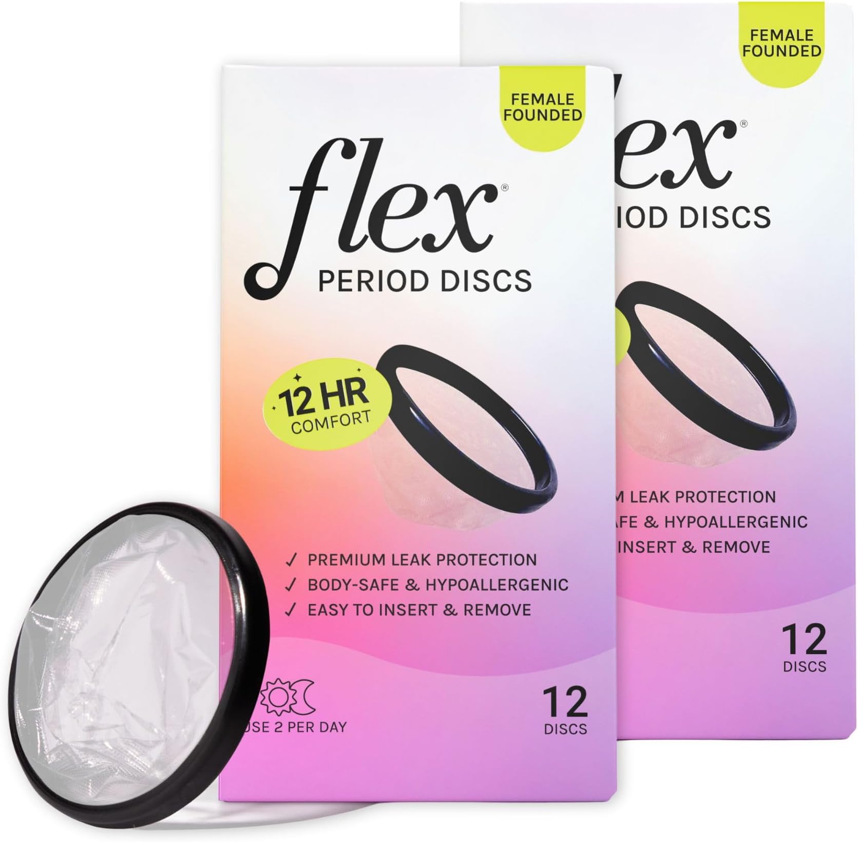 Flex Menstrual Discs | Disposable Period Discs | Reduce Cramps & Dryness | Beginner-Friendly Tampon Alternative | Capacity of 5 Super Tampons | Made in Canada | 2-Pack (24 Total Count)