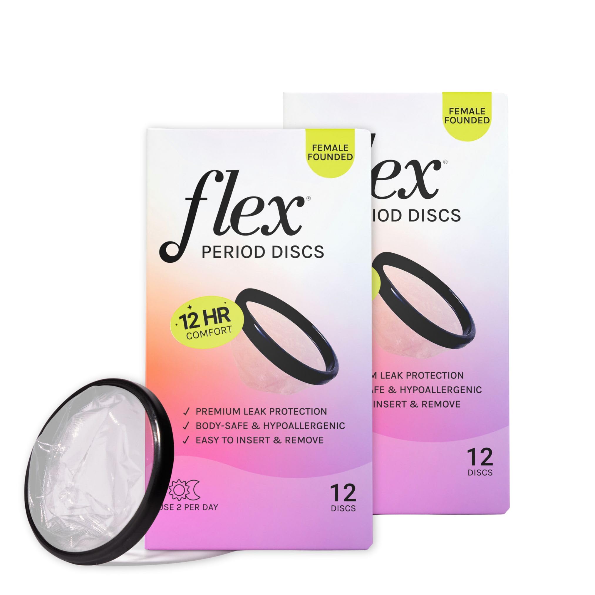 Flex Menstrual Discs | Disposable Period Discs | Reduce Cramps & Dryness | Beginner-Friendly Tampon Alternative | Capacity of 5 Super Tampons | Made in Canada | 2-Pack (24 Total Count)