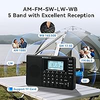 Vista 2 de Retekess V115P Portable Shortwave Radio,Rechargeable AM FM SW WB Radio,Wireless Connection,1800mAh Battery,Digital