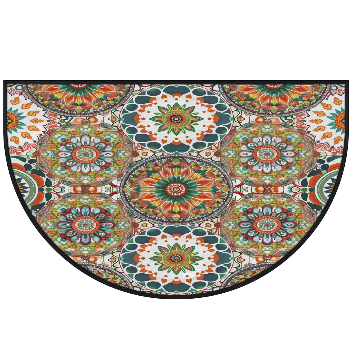 Mexpekil Paillasson géométrique mandala demi-lune pour intérieur et extérieur, antidérapant, lavable, absorbant, anti-saleté, 100 x 160 cm