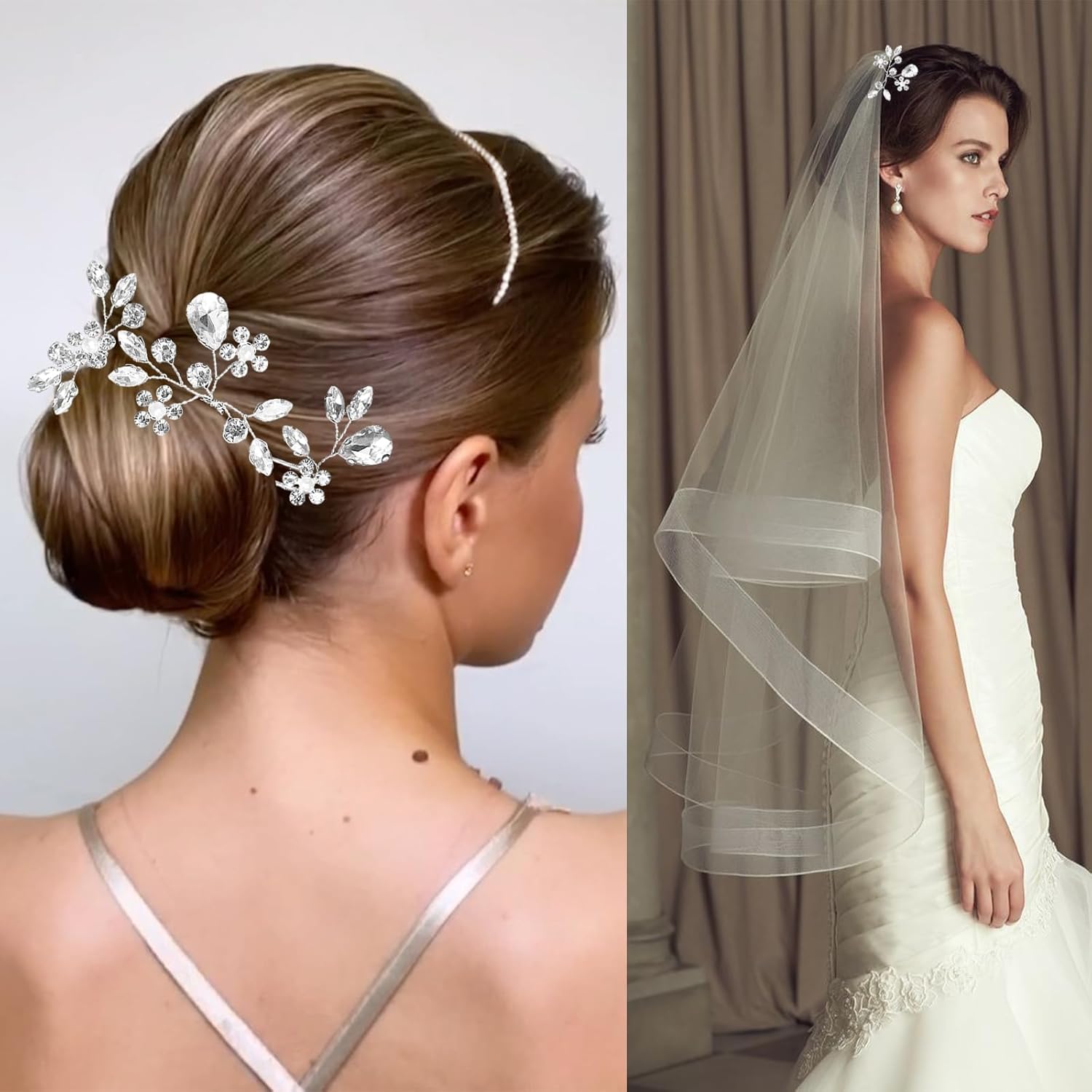 5 Pcs Silver Rhinestones Bride Hair Pins Flower Crystal Hair Piece Vintage Accessories Women Wedding Girls Bridesmaids - Image 6