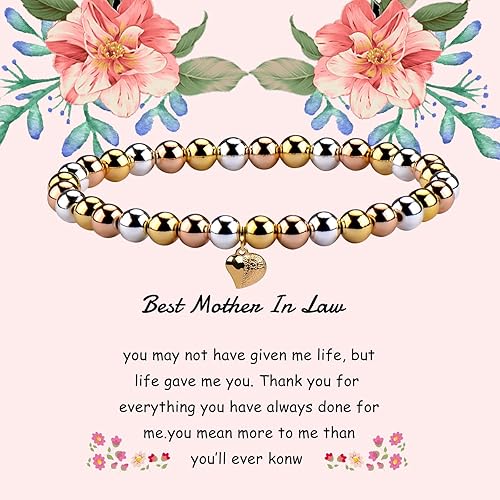 Mothers Gift Gold Beaded Bracelets Birthday Wedding Christmas Gifts for Mom Grandma, Mother of the Groom from Daughter Classroom Christmas Gold