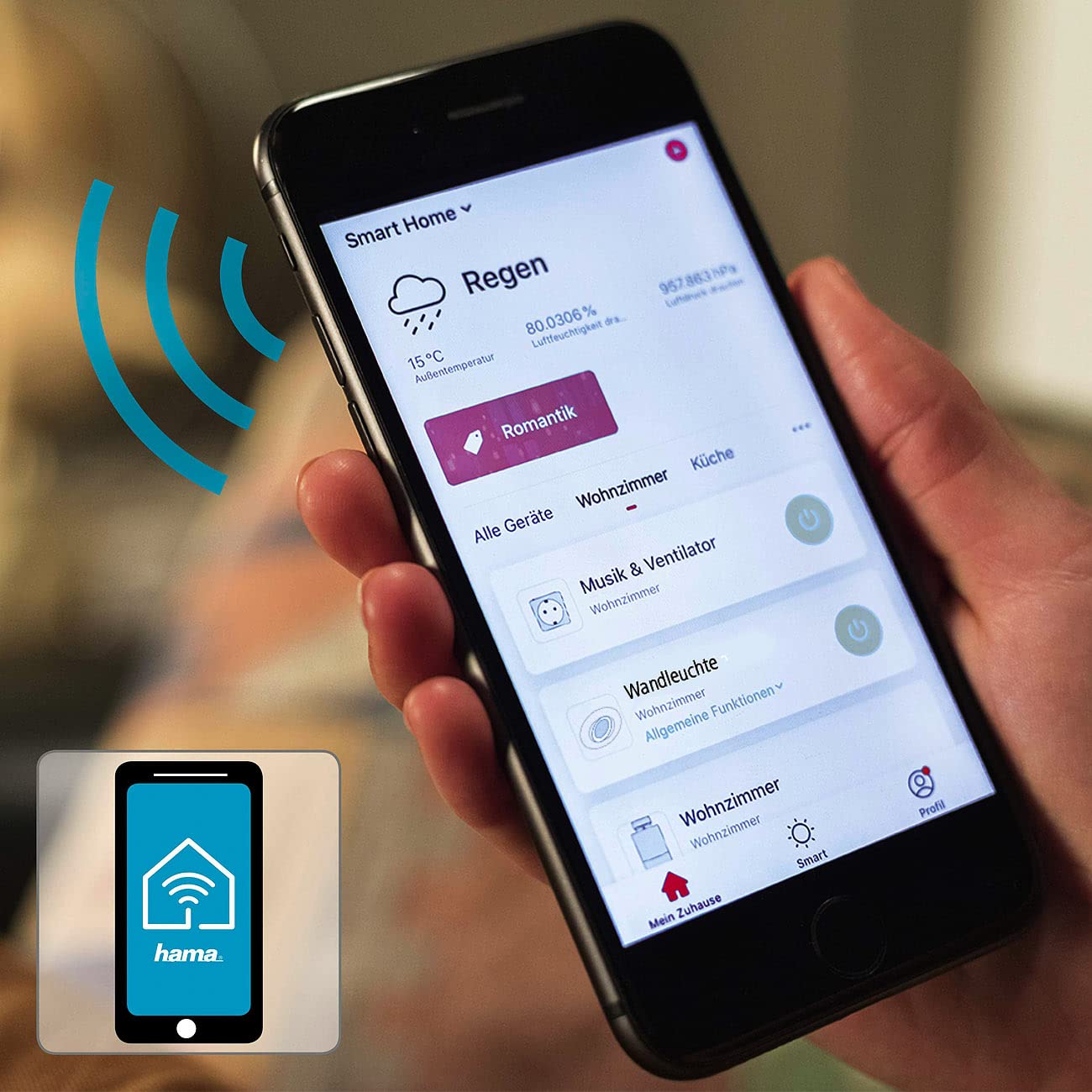 Hama LED Wandleuchte für innen und außen (dimmbare Smart Home Lampe für Alexa und Google Assistant, Sprachsteuerung u. per App, Außenleuchte mit Schutzklasse IP44, 2700K bis 6500K) weiß, 176564