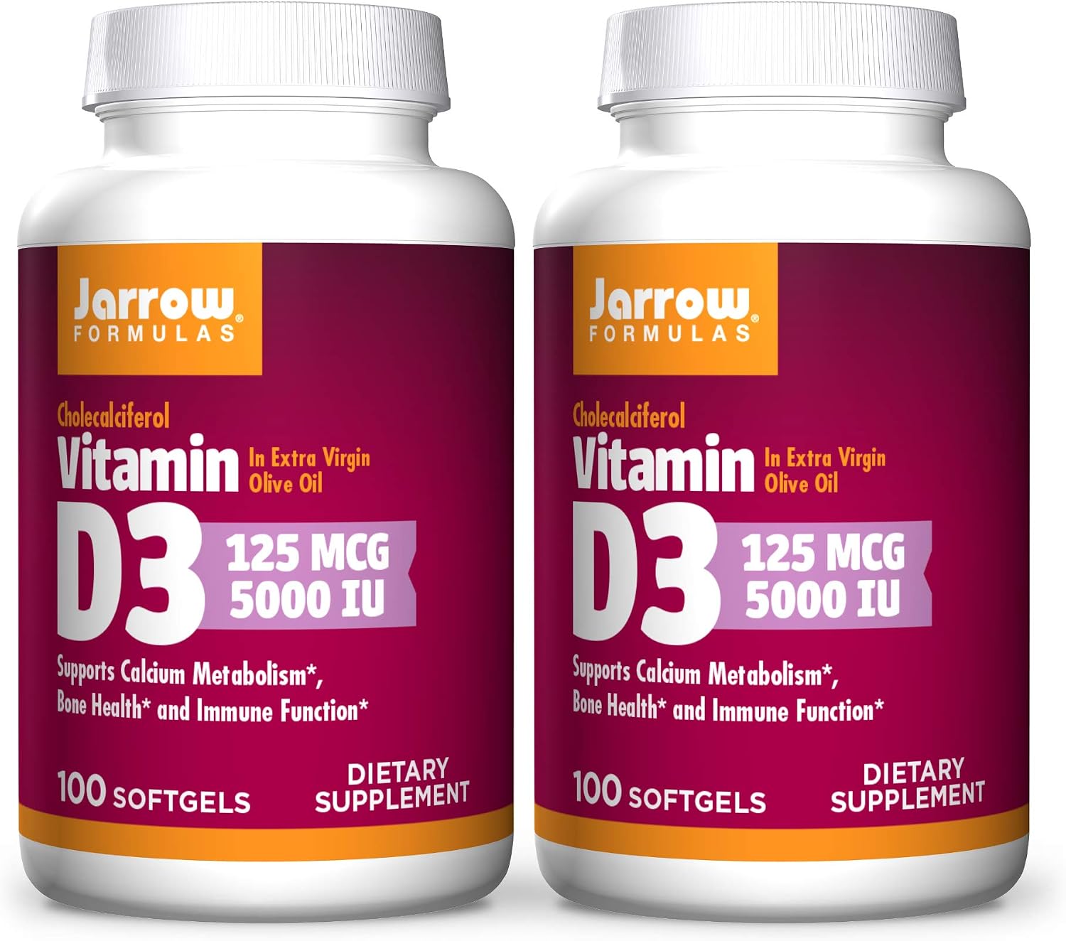 Jarrow Formulas Vitamin D3 5000 IU, 100 Softgels, Pack of 2