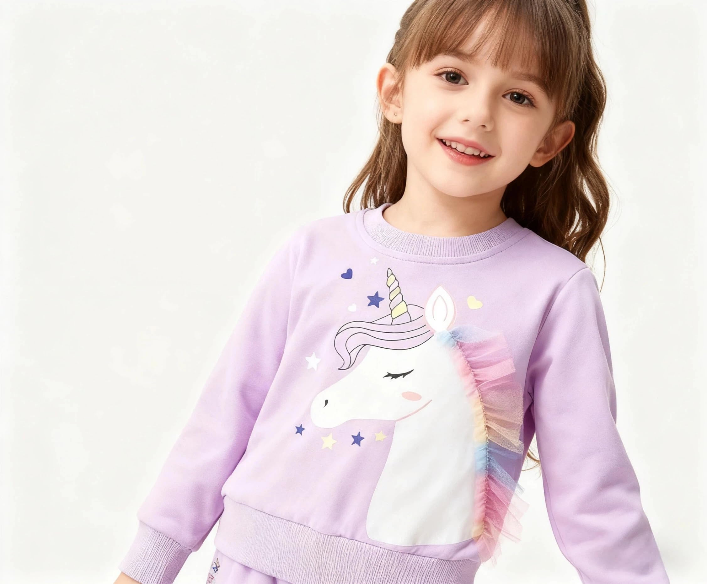 Sweat Enfant Fille Col Rond Sweatshirt Filles Licorne Lapin Pull Enfant Coton pour 2-8 Ans