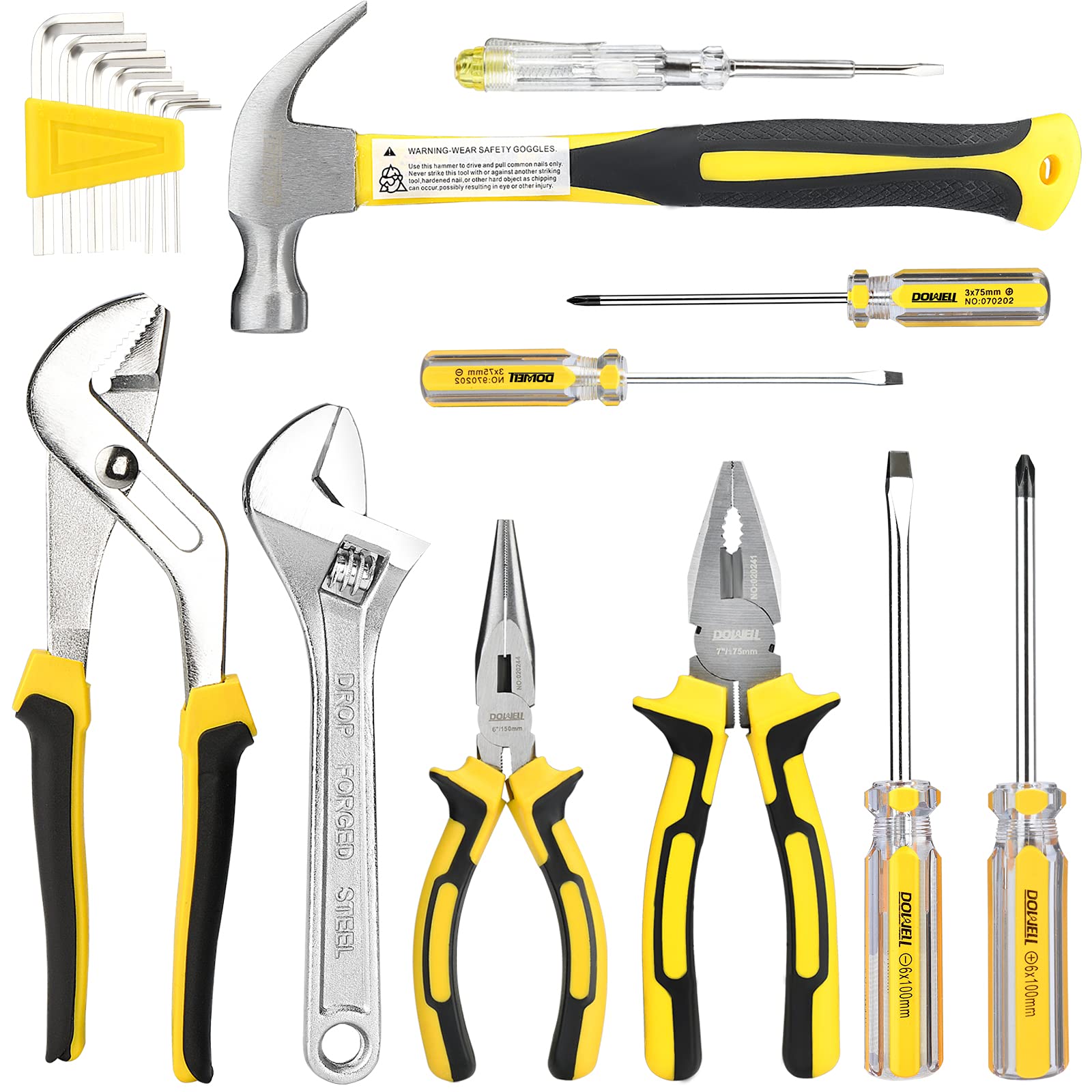 DOWELL Juego de Herramientas Kit de Herramientas de 19 Piezas Kit de Herramientas para el Hogar Juego de Alicates Juego de Destornilladores Llave Hexagonal Llave con Bolsa de Almacenamiento de