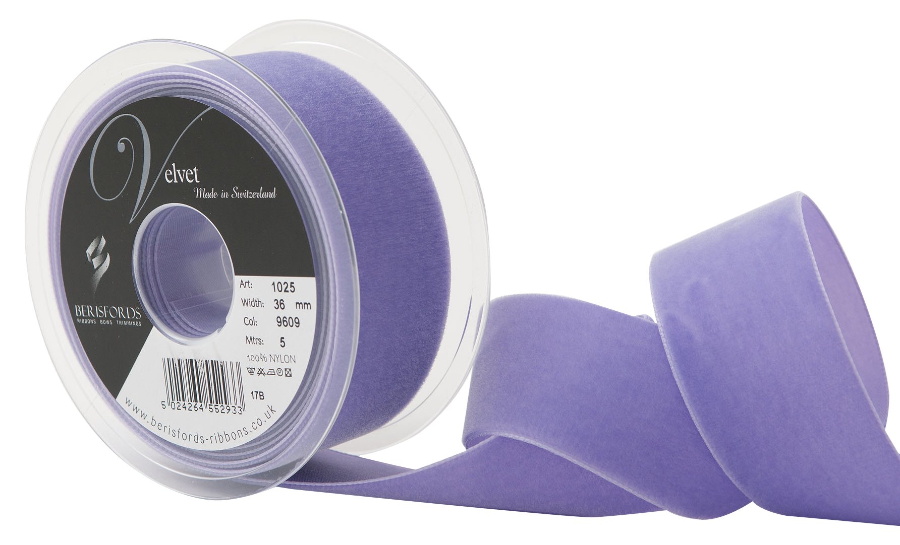 Berisfords Violet Velvet Ribbon, 102 X 45 X 102 Cm