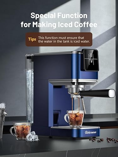 Miniatura 5 de Máquina de café expreso, 20 bares, espumador de leche y panel LCD, máquina de café caliente y helado, máquina de café espresso de acero inoxidable