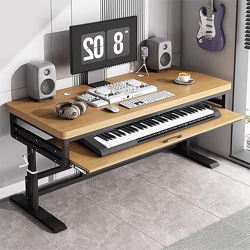 Miniatura 12 de Escritorio moderno para estudio de música con bandeja para teclado, mesa de escritorio de pie ajustable en altura, escritorio de estudio de Mesa de