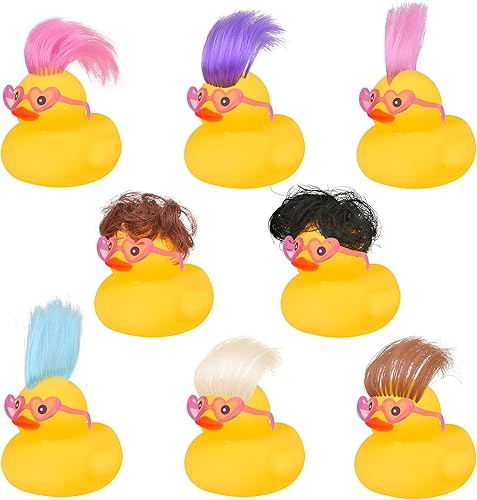 Juguetes de baño de patos de goma con peluca y lentes de sol rosas, 12 piezas lindos y divertidos de patos de goma, juguetes de ducha para regalos disponible en Yaxa Venezuela
