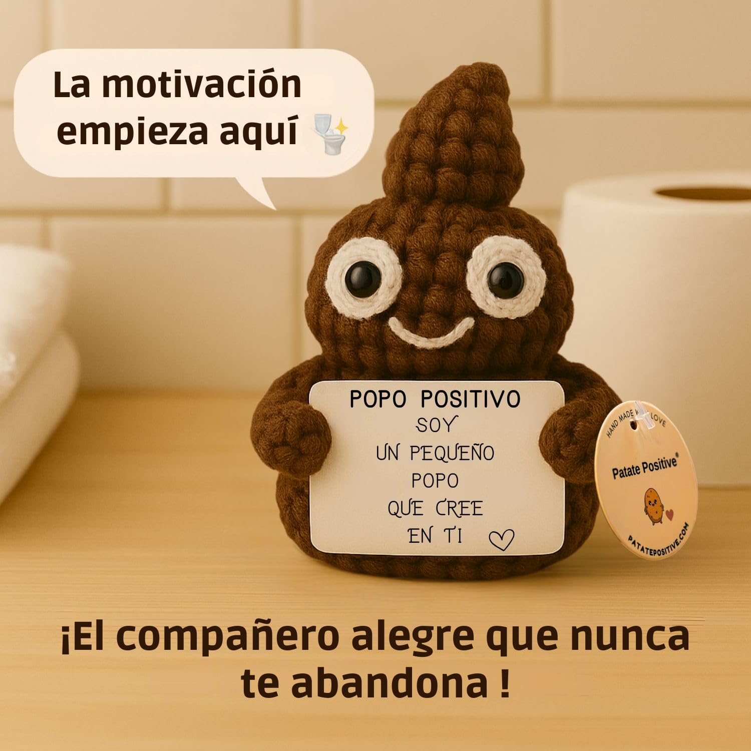 Popo Positif En Laine – Cadeau Original Et Drôle – Message Inspirant – Déco Insolite – Pour Bureau, Maison, Toilettes