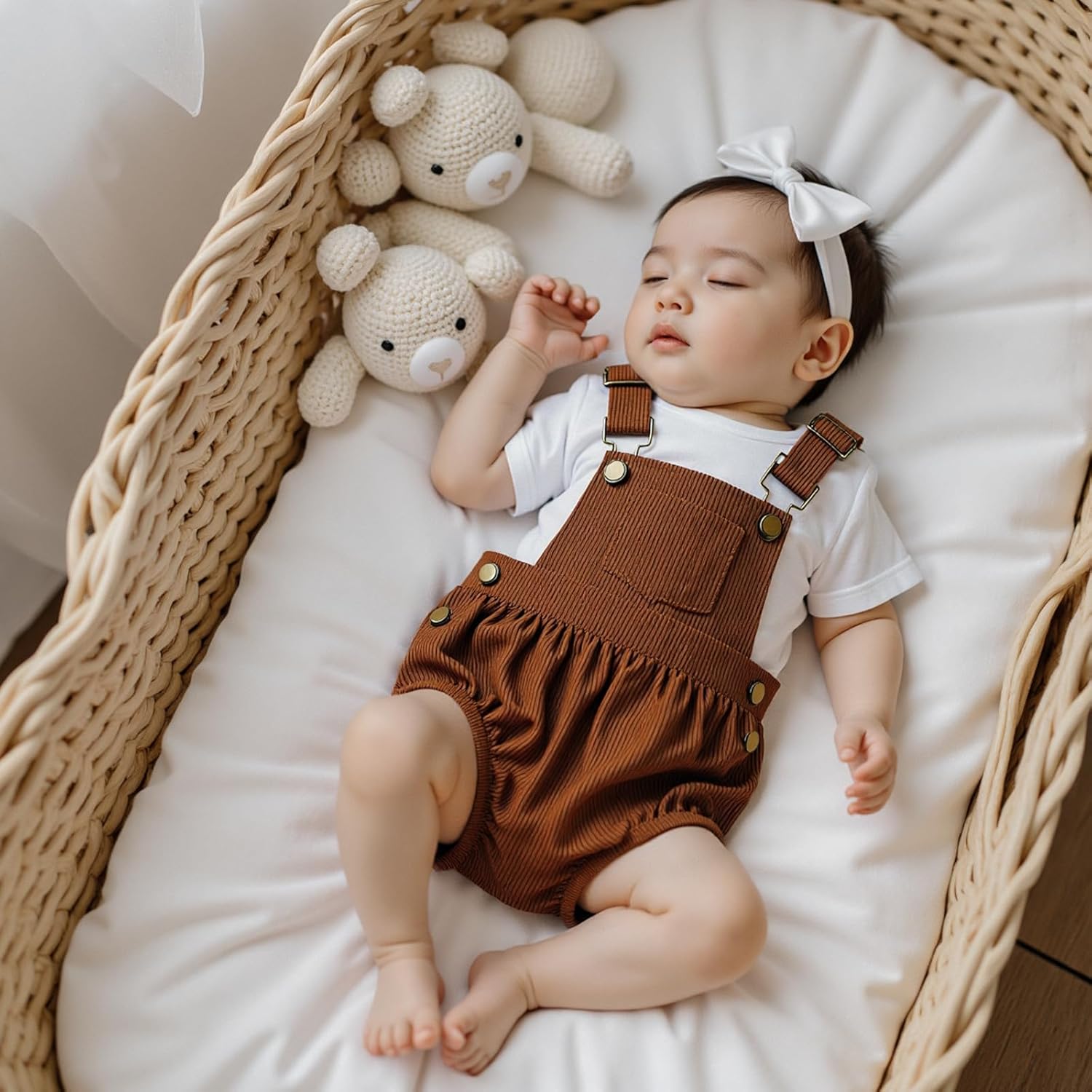 Honganda Infant Baby Boy Girl Corduroy Overalls Romper Sleeveless Straps Button Jumpsuit Unisex Baby Corduroy Overalls - Image 2