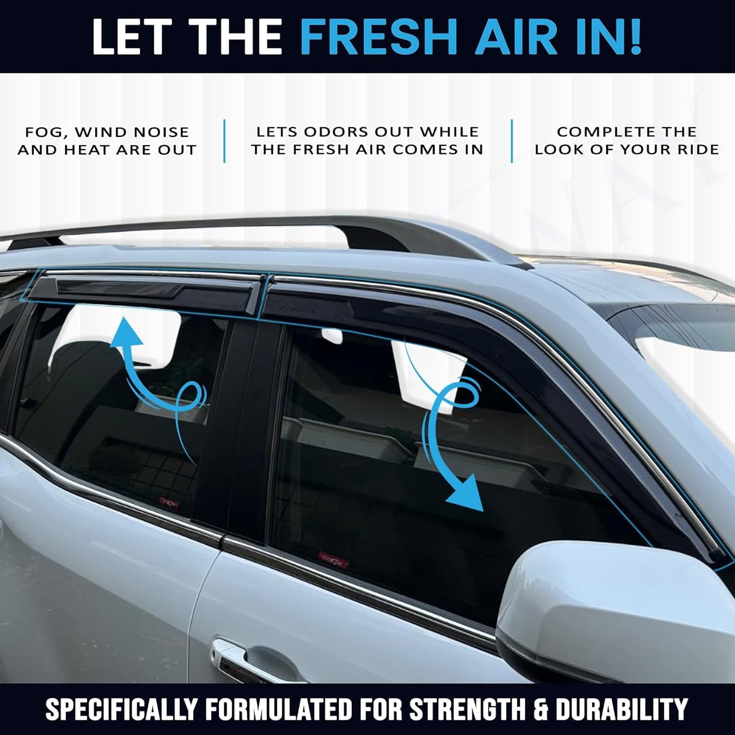Carens Clavis Side Door Visor Car Rain Guard Compatible with Kia Carens Clavis (Year 2025 Onwards) All Model - Chrome Lined Rear Window Wind Deflectors, Polycarbonate, Smoke, Set of 6 Pcs - Image 2 thumbnail