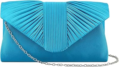Girly HandBags Women Pleated Satin Clutch Bag Blue