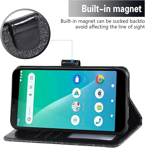 Miniatura 2 de Asuwish Funda de teléfono para SCHOK Volt SV55 SV55216 con protector de pantalla de vidrio templado y cartera con purpurina, soporte para tarjetas,