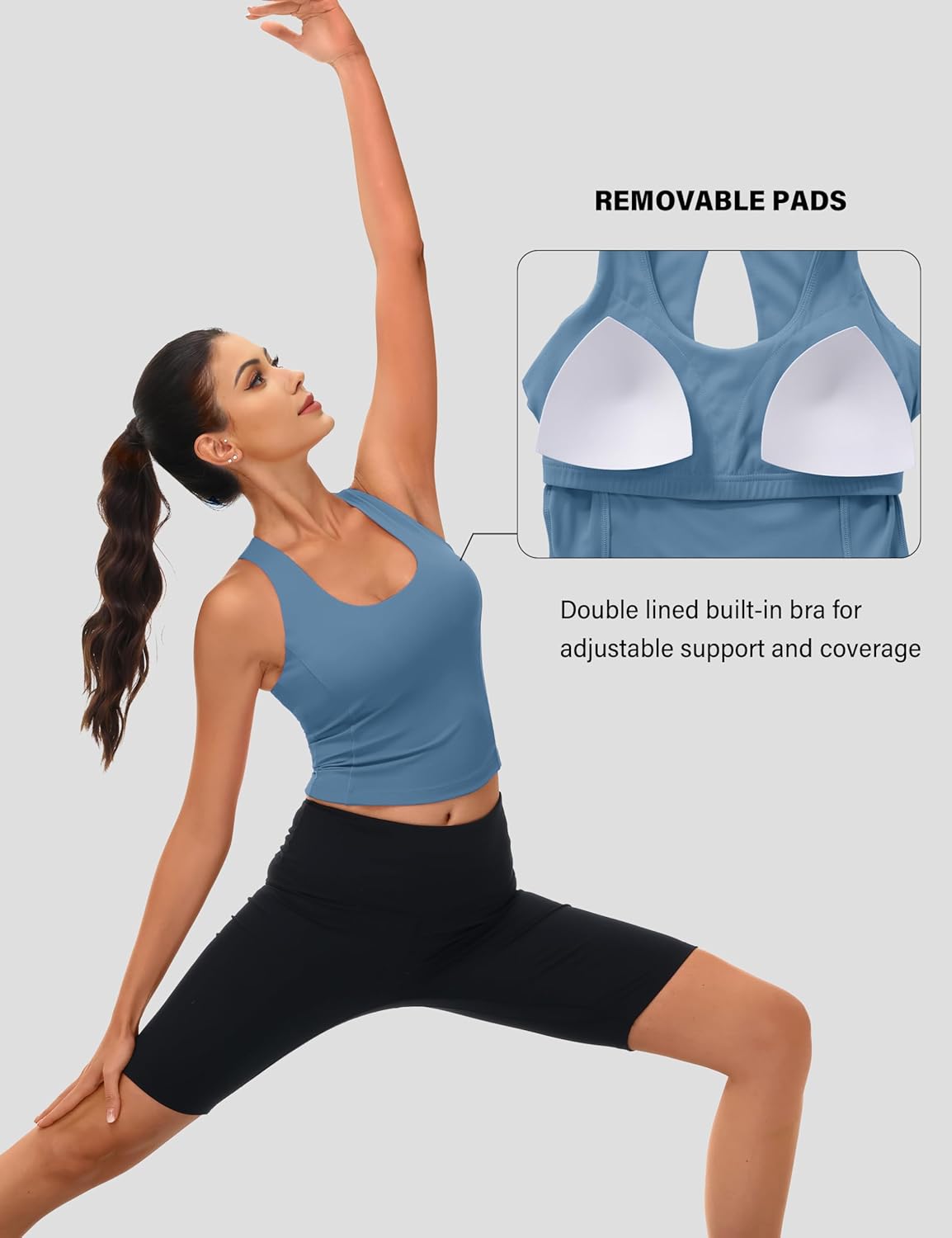 MAGCOMSEN Women's Workout Tank Tops with Built in Bra Athletic Racerback Support Tanks Padded Fitted Yoga Crop Gym Activewear - Image 5