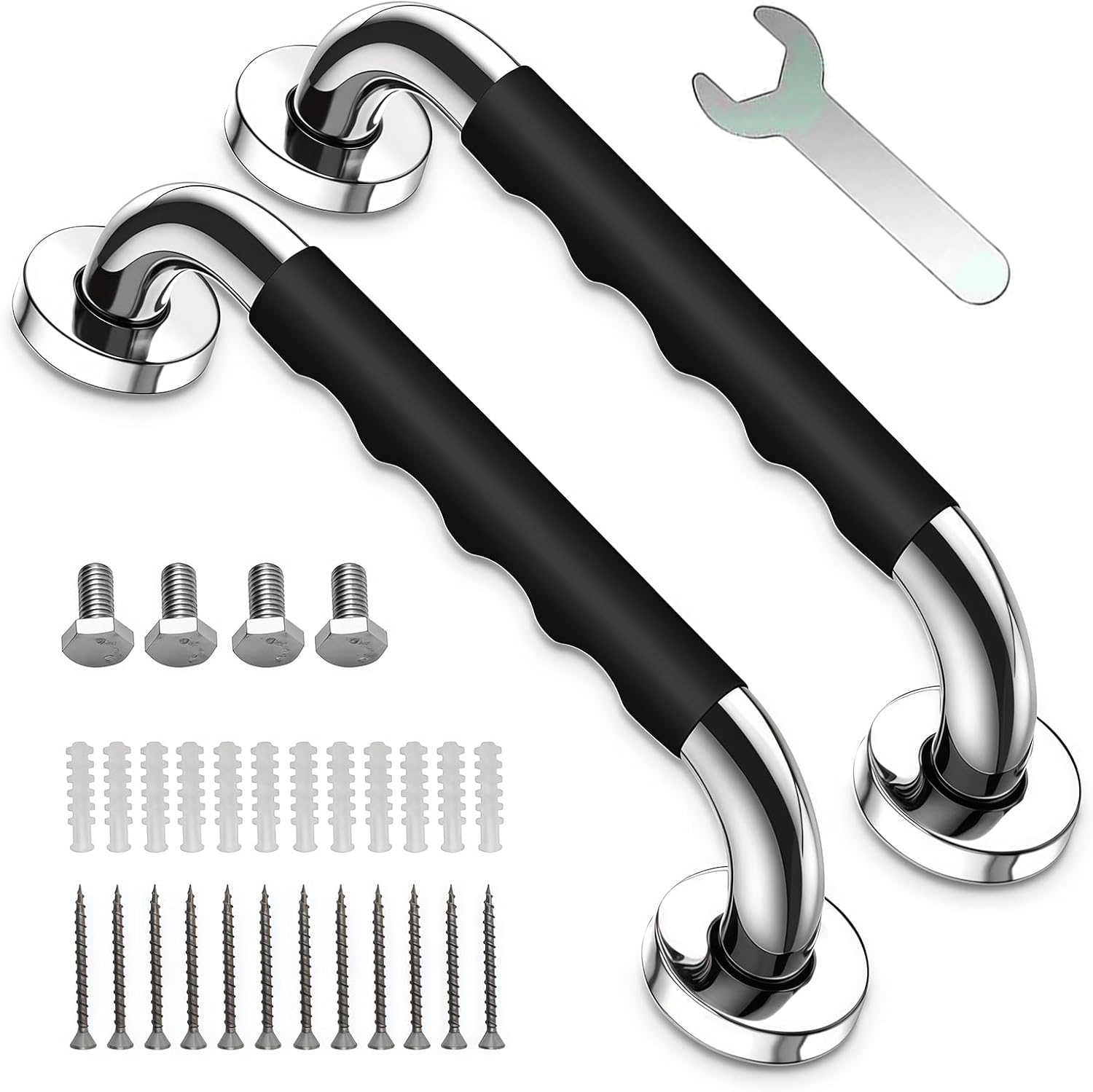 Haltegriffe für Senioren, 2 Stück Rutschfreier Haltegriff, 30cm Haltegriff Dusche Edelstahl Dusche Badewannengriff mit Schraube für WC Bad für und Menschen mit Behinderung