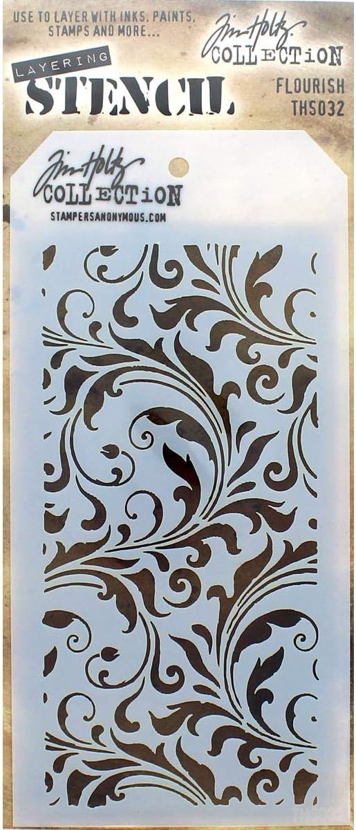 Tim Holtz THS-032 Stampers Anonymous Stencils Flourish, White, 4.125 x 8.5"