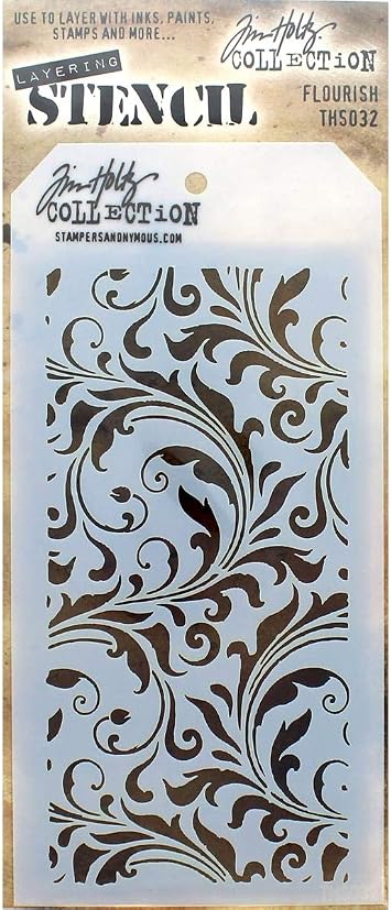 Tim Holtz THS-032 Stampers Anonymous Stencils Flourish, White, 4.125 x 8.5"