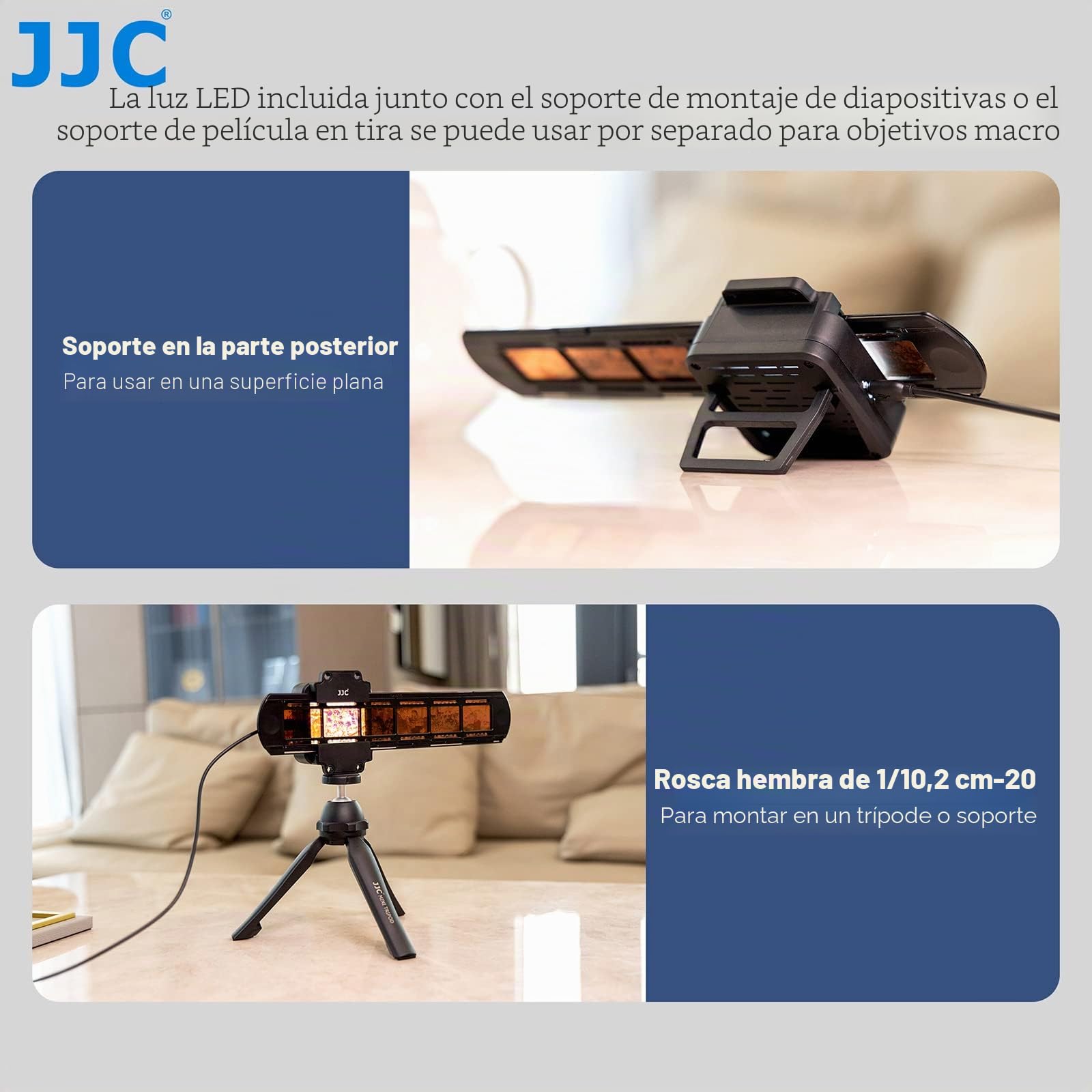 JJC Escáner de Negativos de Película de 35mm, Adaptador de Digitalización de Películas con Juego de Luces LED, Soporte de Diapositivas y Películas para Copia Negativa. Accesorios de Escáner