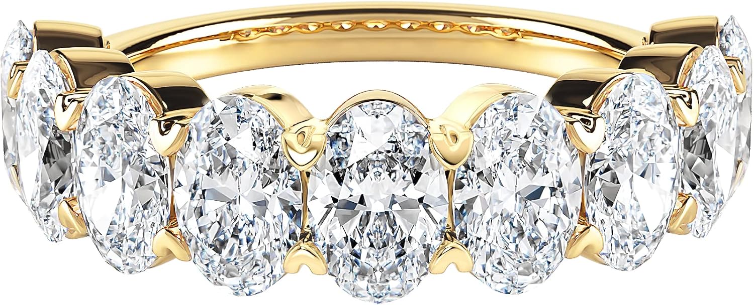 IGI Certified 3 1/4 Carat Oval Shape Lab Grown Diamond Semi Eternity Wedding Band Ring for Women in 14k Gold (G-H, VS-SI, cttw) Anniversary Promise Stackable Band Ring Size 4 to 9 by Diamond Wish