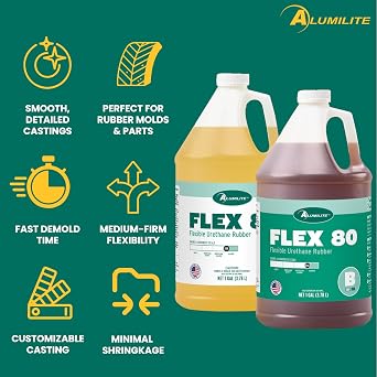 Alumilite Flex 80 Urethane Rubber, 2-Gal, Durable Flexible Casting Resin for Rubber Molds & Parts, with Shore Hardness of 80A, Industrial Components, Hard Duplication, and Custom Mold Making