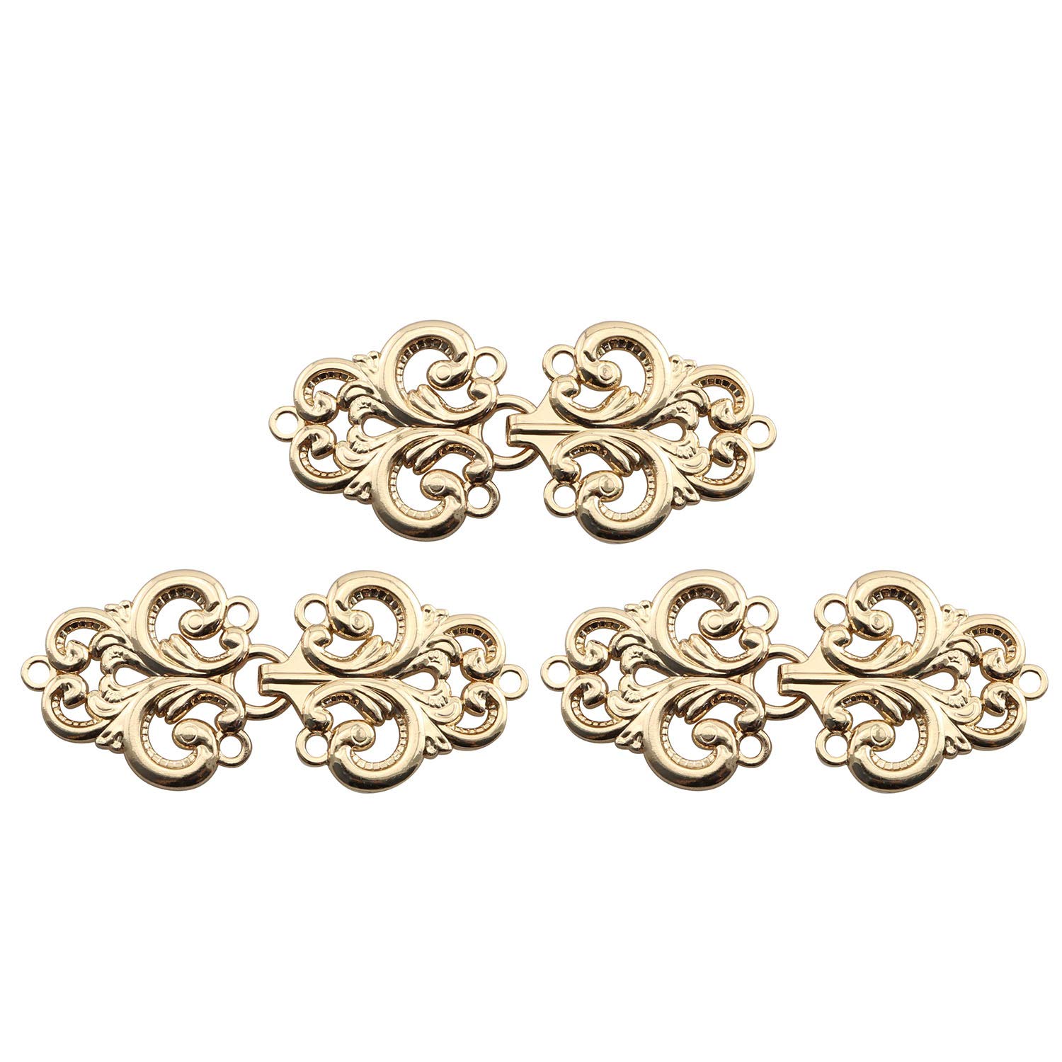 JCBIZ 3 Pair of 6830mm Metal Button Clasp Fasteners Gold Hooks and Eyes Cardigan Clip Alloy Disc Fastener for Button of Chinese Traditional Dress and Cheongsam