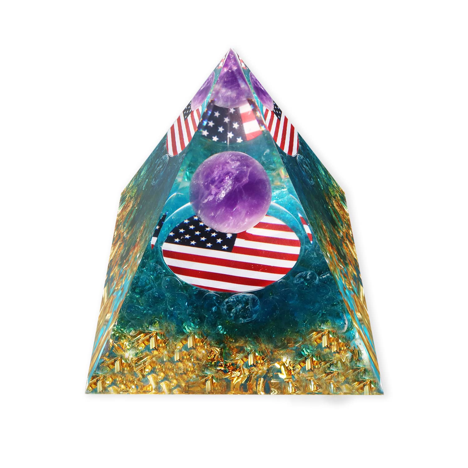 Orgone Pyramid Crystals for Positive Energy, Orgonite Amethyst Healing Crystal Pyramids for Stress Reduce Healing Meditation Attract Wealth Lucky (Stars and Stripes)