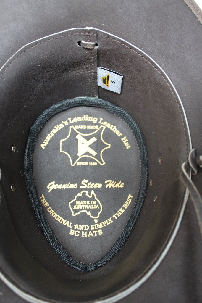 Cappello in pelle australiano cespuglio cowboy stile classico western outback marrone/nero Nero L