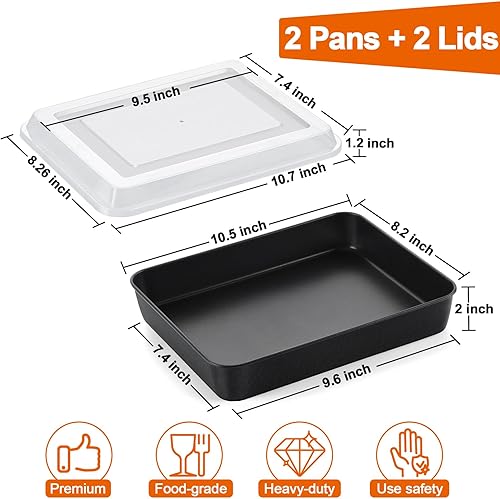Miniatura 2 de P&P CHEF - Bandeja para horno tostador de 10.5 pulgadas con tapa, juego de 4 (2 sartenes y 2 tapas), bandeja rectangular antiadherente para hornear