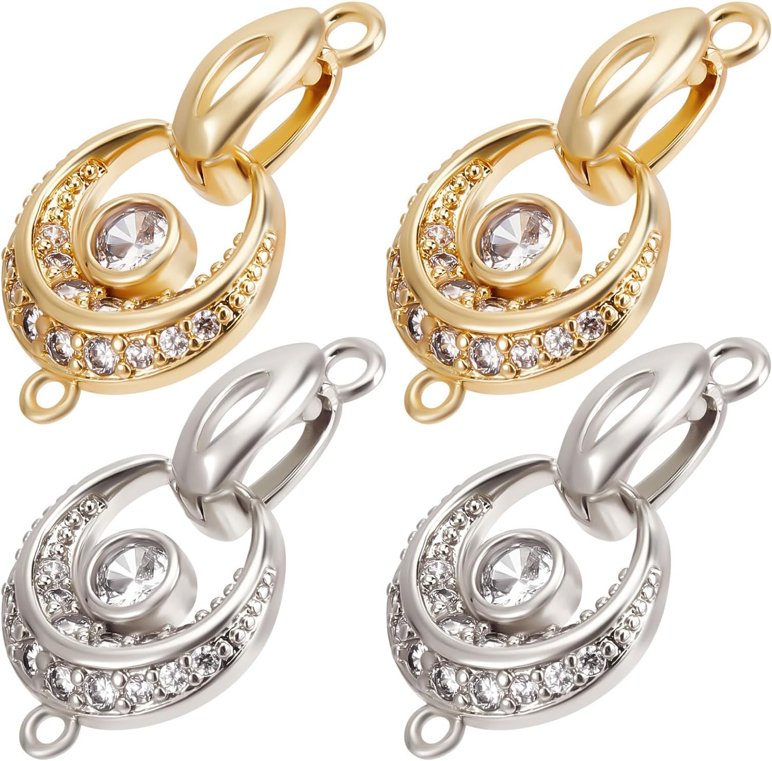 6Pcs 2 Colors Fold Over Clasps 18K Gold Plated Cubic Zirconia Oval Shaped Extender Clasps for DIY Bracelet Necklace Jewelry Making Gold&Sliver