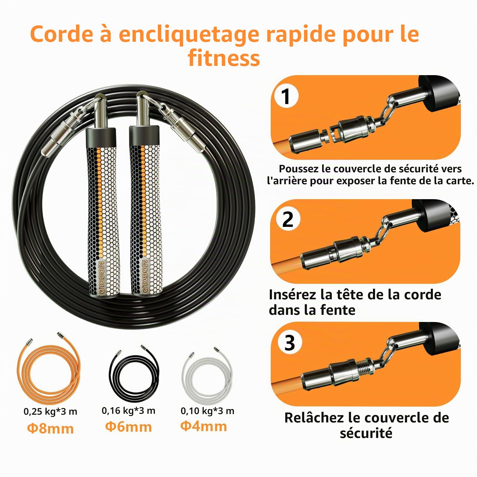 Corde à sauter lestée pour homme et femme – Interchangeable 0,9 kg, 0,9 kg – Rotation à 360 degrés – Longueur réglable, poignée ergonomique en cuir pour perte de poids et plus encore