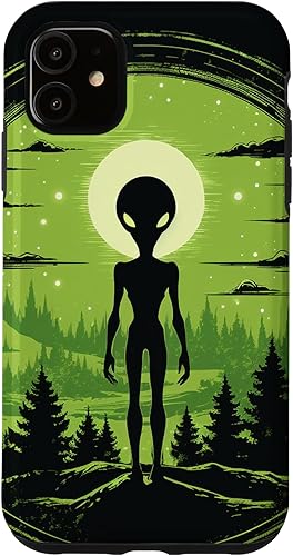 Vista 7 de iPhone 14 Pro Cute Green Alien Head UFO Space Face Alien Case