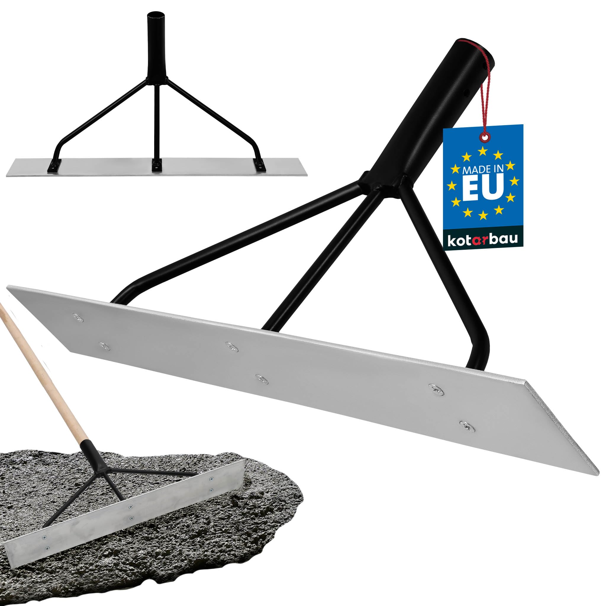 KOTARBAU® Concrete Rake - Steel - 62.5x9 cm (24.6x3.5 inches) - Silver Black - Screeding Tools - without Handle - Screed Rake - Concrete Spazzle