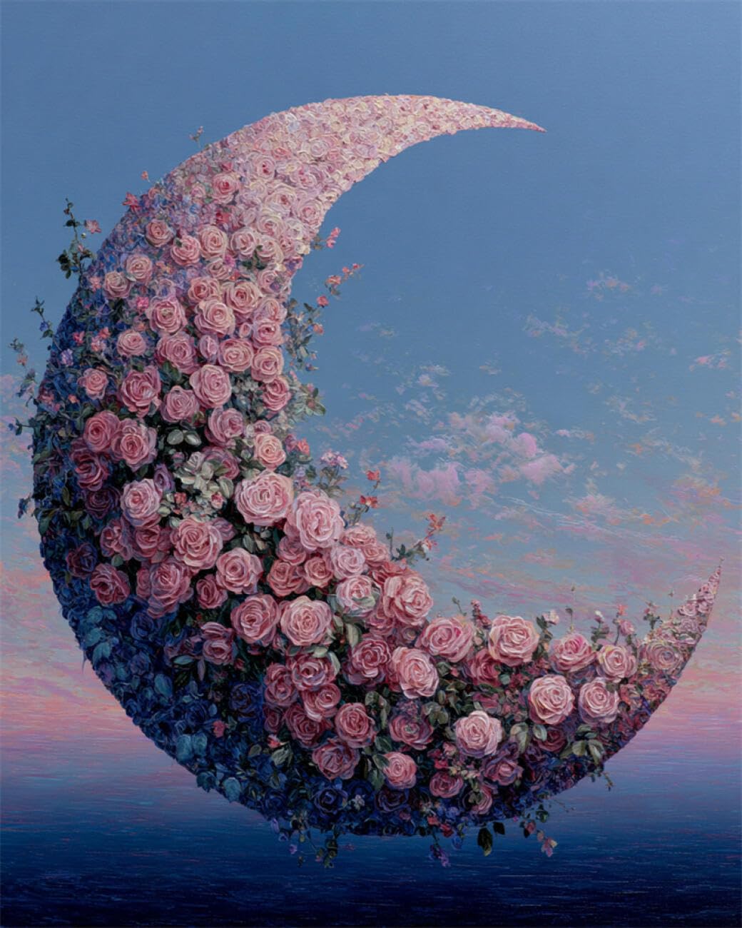 AMBATTERY DIY Bead Embroidery Kit Fantasy Roses and The Moon Bead Embroidery Kit for Adults Needlepoint Tapestry Set Beaded Stitching 40x50cm