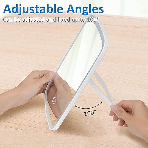 Miniatura 4 de ViKert Espejo de maquillaje iluminado con luces, espejo de maquillaje portátil recargable por USB, espejo cosmético con pantalla táctil y brillo