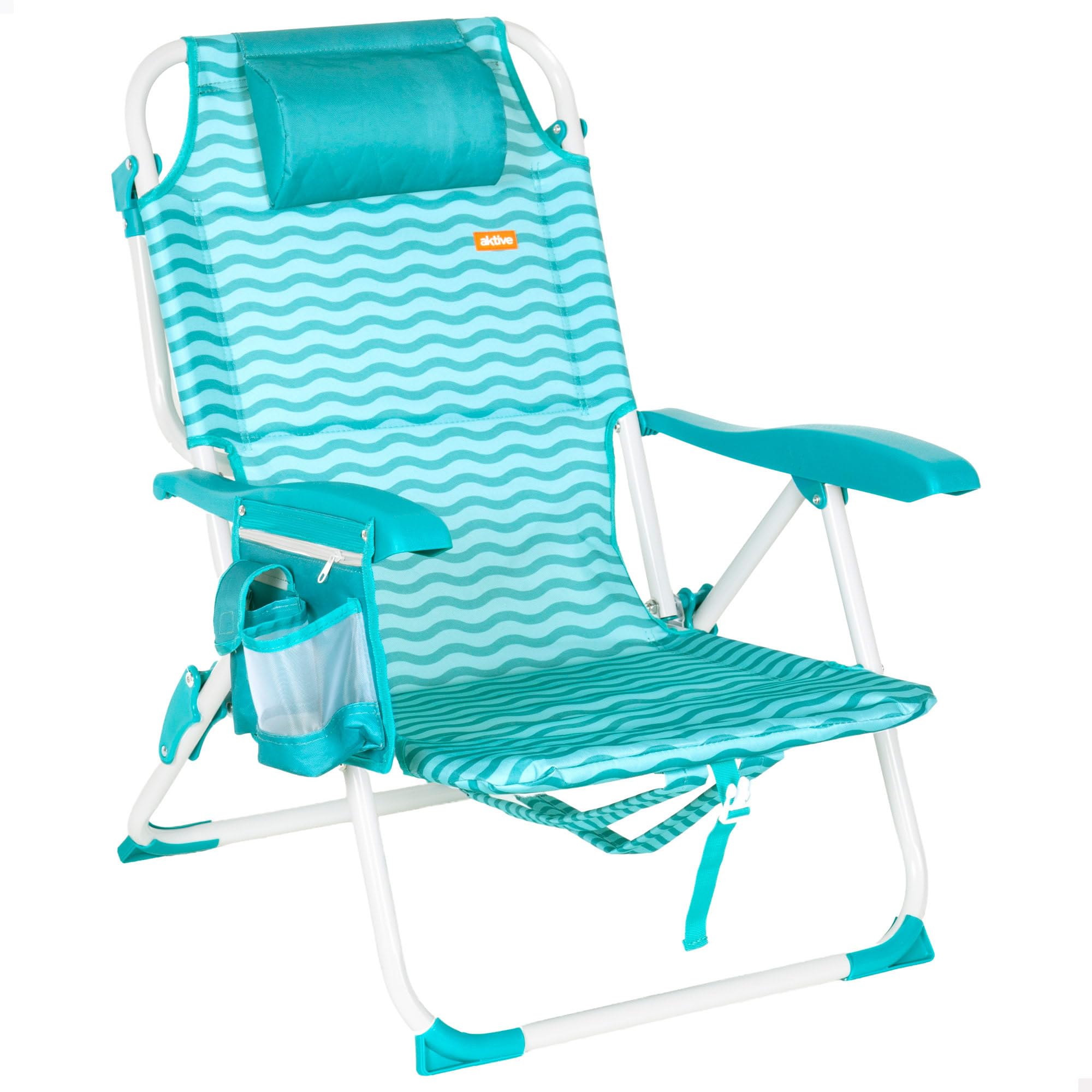 AKTIVE Silla de playa plegable, Azul, 48x58x76 cm, 4 posiciones, Antivuelco, Aluminio y poliéster, Peso soportado 110 kg, Bolsillo lateral y trasero, Cojín, Transporte mochila (62530)