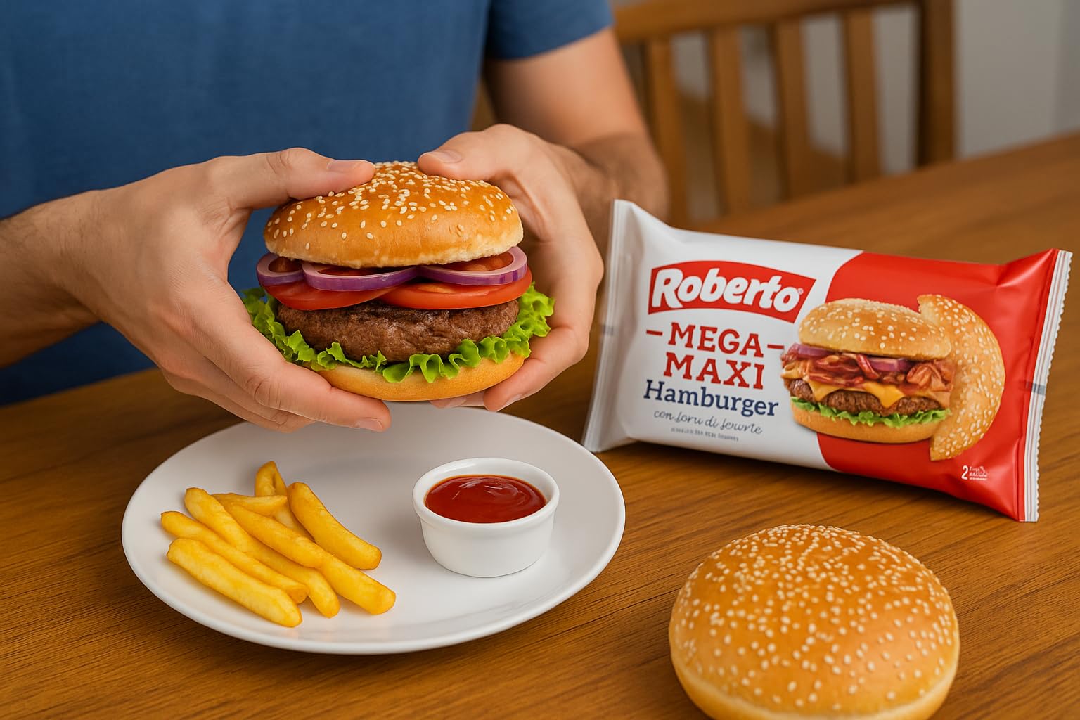 "Roberto Mega Maxi Hamburger – Pane Morbido con Semi di Sesamo, 2 Panini per Confezione, Ideale per Hamburger Giganti e Grigliate, Scorta da 8 Confezioni"