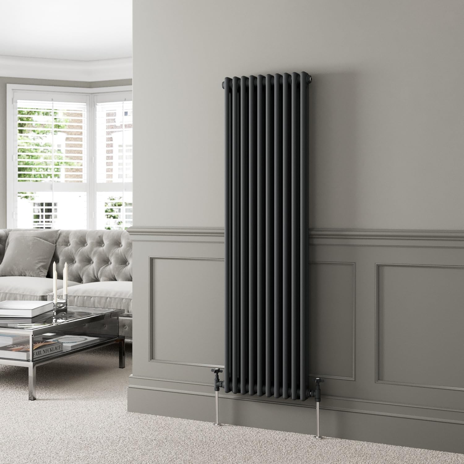 DuraTherm® 1600 x 470mm Anthracite Grey Traditional Vertical Designer Radiator Double Column Colosseum Cast Iron Style Central Heating Panel Radiators Rad — image 1