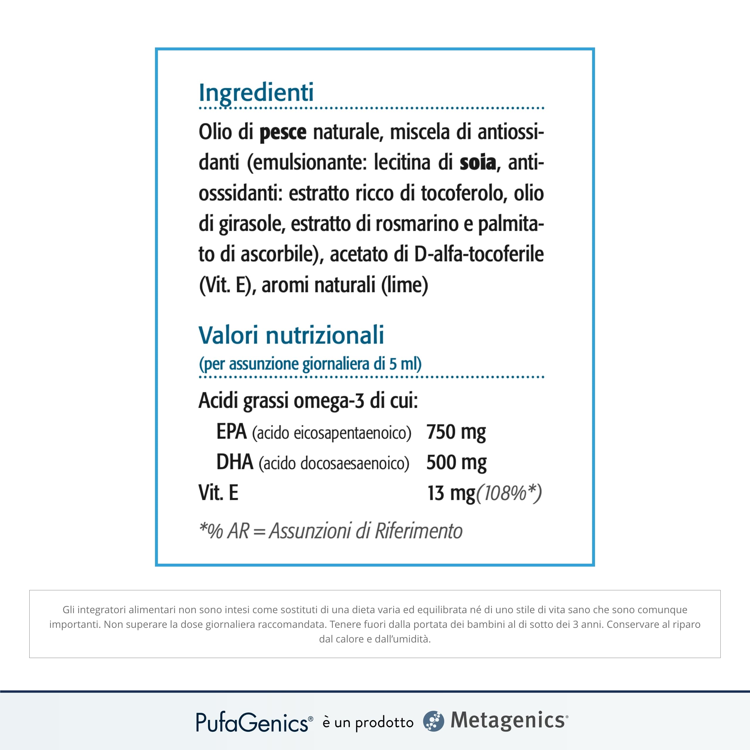 Metagenics PufaGenics Liquid - Omega 3 Liquido - 210 ml | Olio di pesce purificato in forma liquida, privo di retrogusto, ideale per chi ha difficoltà a deglutire le capsule.