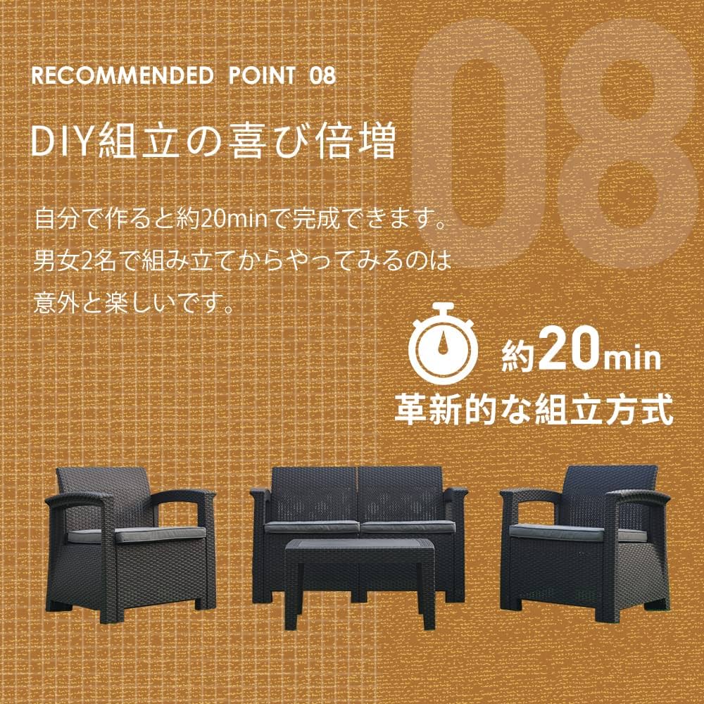 【色:GREYグレー_スタイル:B】BTM ガーデンファニチャー テーブルセット Amazon.co.jp: BTM ガーデンテーブル 3点セット 4人掛け ラタン